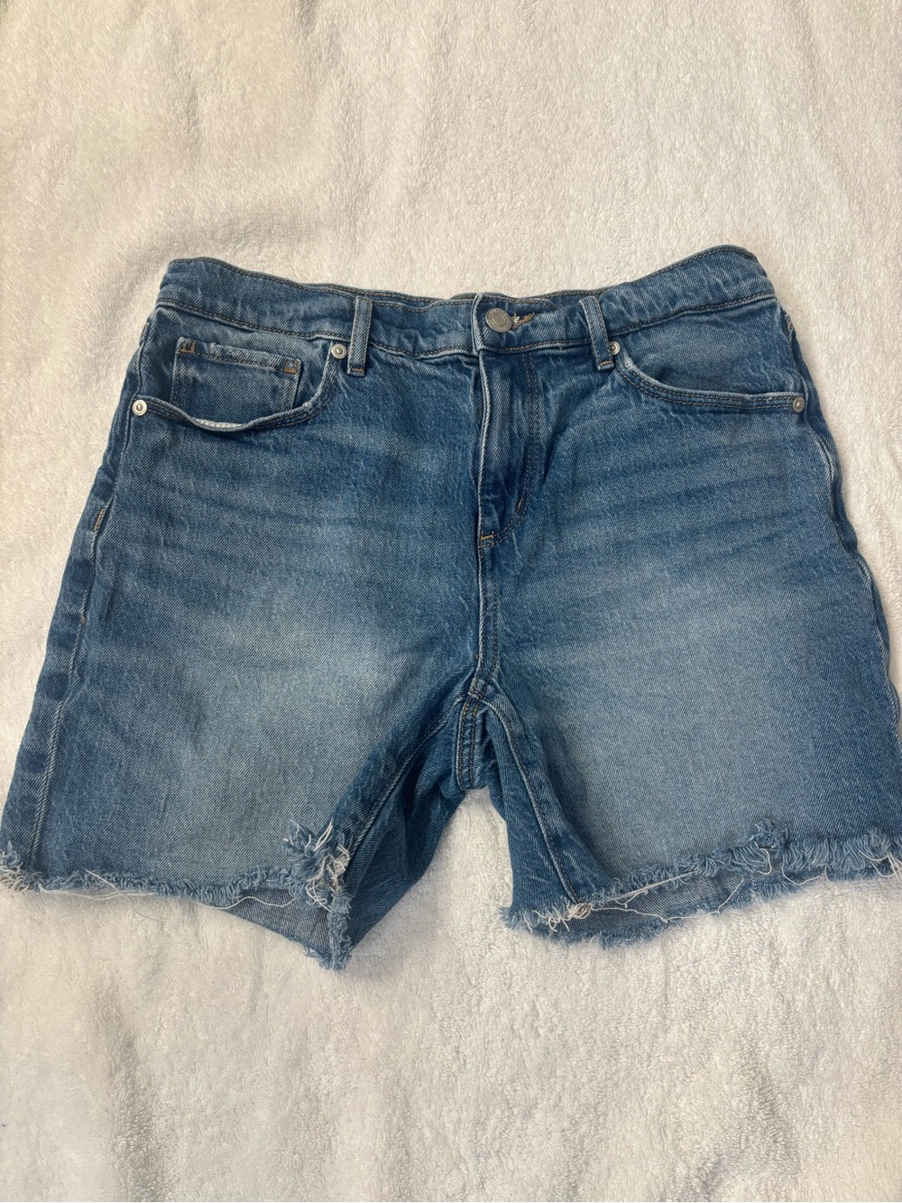 LOFT Distressed Mid-Blue Denim Shorts